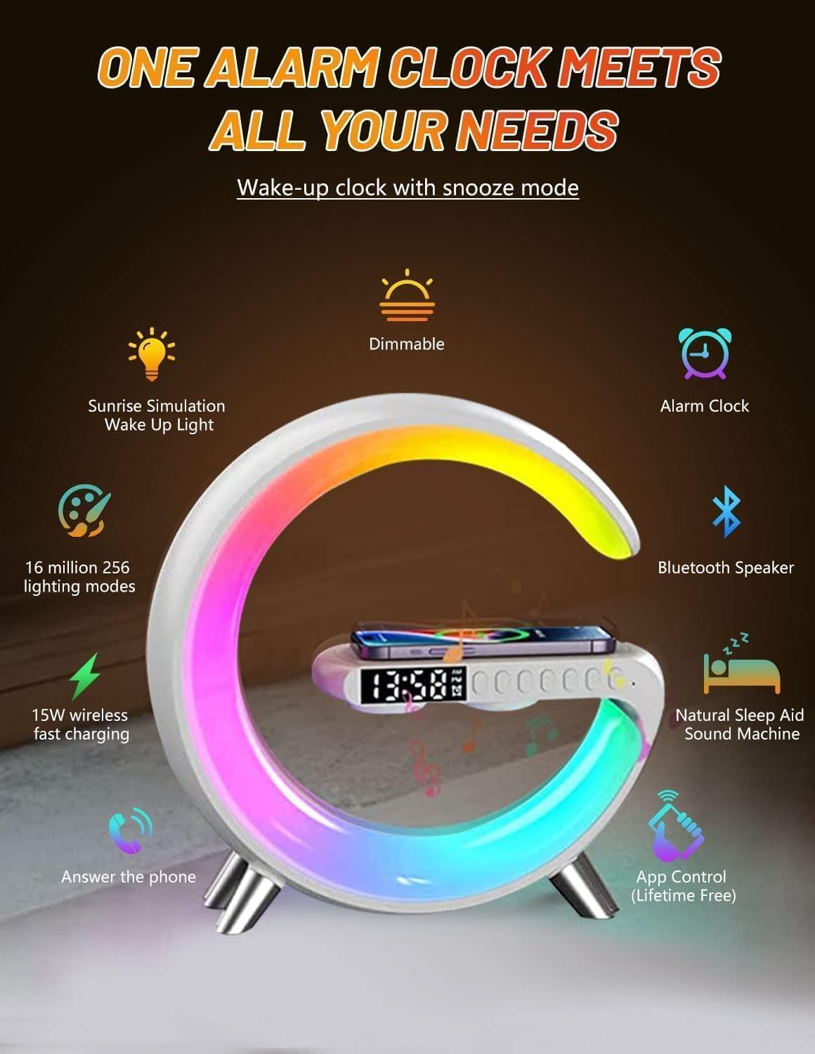 Mini altavoz Bluetooth 3 en 1 con cargador inalámbrico y lámpara LED - additional image 2