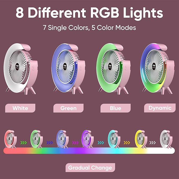Ventilador de mesa portátil blanco con luz RGB - additional image 1