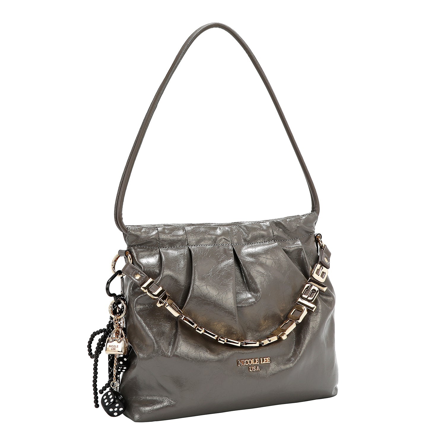 BOLSA DE HOMBRO CUADRADA DE LUJO SHIMMER (GRIS)